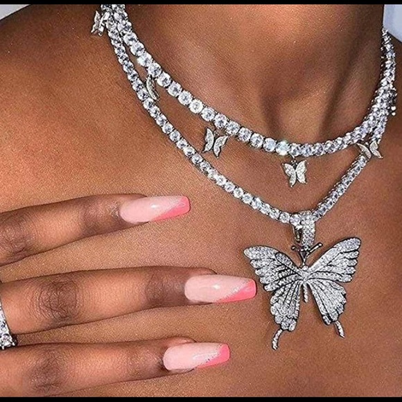 Butterfly rhinestone choker and necklace - Picture 2 of 2